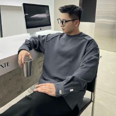 批发美式小香扣青少年高级感长袖<b class='q'>T</b><b class='q'>恤</b>男春秋季新款潮牌痞帅重磅打底衫