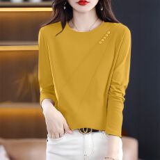 批发2025秋季新款<b class='q'>文艺</b><b class='q'>范</b>纯色圆领打底衫女宽松显瘦上衣T恤衫ins