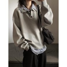批发原版面料+原版做法假两件卫衣外套男秋季<b class='q'>格子</b><b class='q'>衬衫</b>拼接上衣