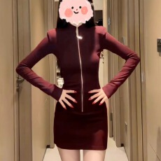 批发260克随心裁<b class='q'>莫代尔</b>1*1性感拉链长袖连衣裙修身包臀裙