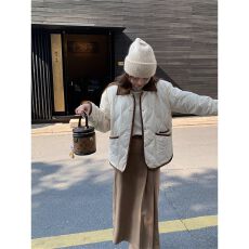 批发2025翻领菱格羽绒服女宽松气质小个子高级感棉服衣短外套<b class='q'>秋冬</b>季