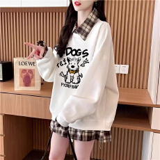 批发仿华棉复牛奶丝 2025春秋新款假两件卫衣女<b class='q'>胖</b><b class='q'>mm</b><b class='q'>大码</b>上衣