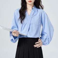 批发官图原版做工 三标齐V领长袖白色<b class='q'>衬衫</b>女<b class='q'>职业</b>通勤<b class='q'>衬衣</b>设计感上衣