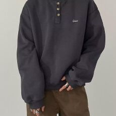 2025美式刺绣亨利领卫衣男女秋季宽松外套少年感休闲长袖上衣