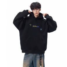 批发花卉字母刺绣连帽卫衣<b class='q'>秋</b>冬潮牌美式复古宽松休闲重磅情侣款帽衫