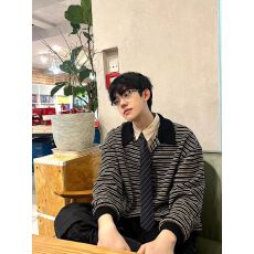 批发春秋季美式复古学院风条纹假两件长袖<b class='q'>T</b><b class='q'>恤</b>男女oversize宽松潮