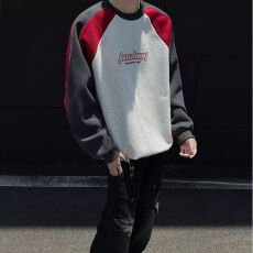 批发2025秋装新款<b class='q'>休闲</b>个性拼接撞色字母设计感圆领卫衣长袖T恤上衣潮