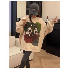 批发印花<b class='q'>中长款</b>卫衣女欧韩慵懒风百搭宽松上衣