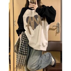 批发官图 实价 华棉复合-薄款310g加绒400g 秋冬装插肩袖<b class='q'>卫衣</b>女撞色