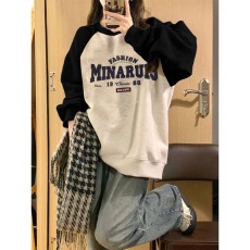 批发官图 实价 华棉复合-薄款310g加绒400g 秋冬装插肩袖<b class='q'>卫衣</b>女撞色