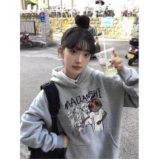 批发【天猫/抖音质量】重磅华棉/银狐绒 双层帽 卡通动漫英文<b class='q'>印花</b>卫衣