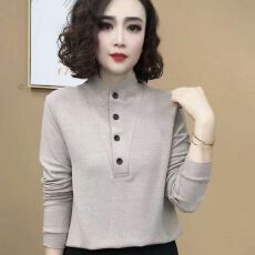 批发【德绒】时尚洋气百搭气质长袖新中式打底衫女士长袖显瘦套头上衣