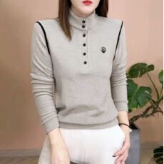 批发螺纹德绒2025新款秋季打底衫德绒<b class='q'>妈妈装</b>半高领拼接长袖T恤女上衣