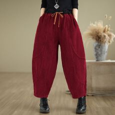 批发灯芯绒加绒加厚<b class='q'>哈伦</b>裤秋冬2025新款绑带收腰休闲裤女显瘦小脚裤