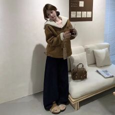 批发麂皮绒羊羔毛<b class='q'>外套</b>女冬2025新款韩系休闲宽松皮毛一体加厚毛毛上衣