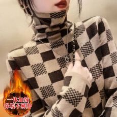 格子高领毛衣女内搭洋气时尚新款爆款秋冬堆堆领打底衫上衣