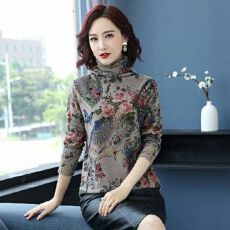批发妈妈装<b class='q'>202</b>5秋冬新款印花时尚加绒打底衫大码<b class='q'>女装</b>高领百搭长袖<b class='q'>T</b><b class='q'>恤</b>