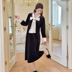 批发秋冬新款金<b class='q'>丝绒</b>女性感小香风收腰公主裙