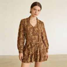 批发法式老钱风<b class='q'>碎花</b>V领长袖连衣裙2025年早秋季新款收腰显瘦气质<b class='q'>短裙</b>