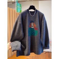 德绒特大码300斤卡通印花t恤女长袖2025新款磨毛上衣