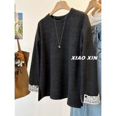 批发【德绒复真超】特<b class='q'>大码</b>300斤蕾丝花边袖宽松加绒卫衣<b class='q'>女</b>T恤上衣