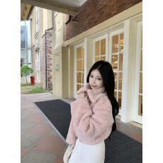 批发贵气千金仿羊羔毛老钱毛毛拉链<b class='q'>外套女</b>秋冬小个子百搭宽松翻领上衣