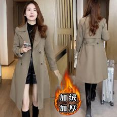 批发((M---4XL))加绒风衣外套女款<b class='q'>秋</b>冬季时尚过膝保暖中长款收腰外套