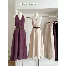 批发网红爆款高级洋气轻奢气质时尚v领连衣裙长裙<b class='q'>夏</b>季