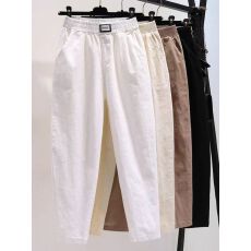 批发100%纯棉新款棉麻<b class='q'>休闲裤</b>女2026春秋大码宽松哈伦裤高腰显瘦九分裤