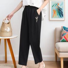 批发100%纯棉新款棉麻<b class='q'>休闲裤</b>女2025春秋大码宽松哈伦裤高腰显瘦九分裤