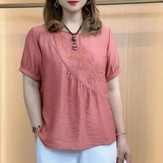 批发2026夏季新款纯色打底衫女刺绣短袖圆领T恤<b class='q'>妈妈装</b>遮肚薄<b class='q'>上衣</b>