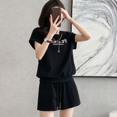 批发欧洲站<b class='q'>休闲</b>运动套装女夏装韩系高级感时尚百搭短袖<b class='q'>短裤</b>跑步两件套