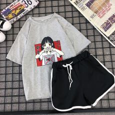 批发实拍180克牛奶丝双磨短袖<b class='q'>T</b><b class='q'>恤</b>短<b class='q'>裤</b>套<b class='q'>装</b>女学生休闲运动两件套