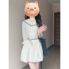 批发韩系时尚设计感小众海军领拼接<b class='q'>连衣裙</b>女学生夏季收腰显瘦<b class='q'>花苞</b>裙子