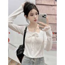 批发星空罗纹260<b class='q'>克</b>4*2】蕾丝秋冬新款长袖T恤女修身显瘦上衣