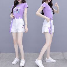 S--4XL春夏新款小个子气质洋气减龄女生季时尚短裤两件套休闲