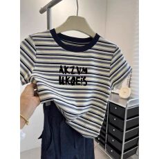 批发【原版面料】条纹短袖T恤女时尚百搭小众气质上衣