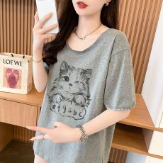 批发【实拍 21支100棉】特大码300斤欧货花边正肩洋气独特短袖t恤女