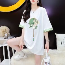 批发【实拍 220克潮牌棉】特大码300斤后包领新中式短袖t恤女