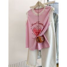 批发【220克<b class='q'>潮牌</b>棉 抖音质量】蕾丝花边无袖背心<b class='q'>t</b><b class='q'>恤</b>女2026新款