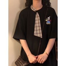 批发220克<b class='q'>潮牌</b>棉】特大码300斤夏季学院风拼接领带短袖女