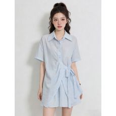 批发夏季新款韩系时尚气质POIO领短袖<b class='q'>连衣</b>裙高腰休闲短裤时尚套<b class='q'>装</b>