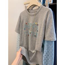 批发【21支<b class='q'>纯棉</b>】特大码300斤网纱拼接长袖<b class='q'>t</b><b class='q'>恤</b>女假两件防晒衫上衣