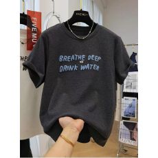 批发【21支<b class='q'>纯棉</b>】特大码300斤植绒字母短袖<b class='q'>T</b><b class='q'>恤</b>女2026圆领百搭上衣