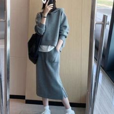 批发早秋休闲时尚两件套连帽<b class='q'>卫衣</b>半身裙套装胖mm
