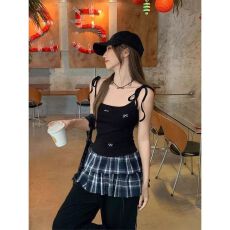 批发随心裁莫代尔 260克 1*1】美式辣妹蝴蝶结刺绣吊带<b class='q'>背心</b>