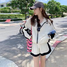 批发官方图 60支纯棉100克】<b class='q'>大码</b>女装防晒服运动套装女外套短裤两件套
