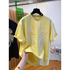 批发立体刺绣<b class='q'>花朵</b>装饰设计感<b class='q'>t</b><b class='q'>恤</b>女短袖2025新款宽松大码300斤休闲小众