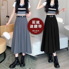 批发(TR质量+腰带)高腰a字百褶裙女<b class='q'>春</b>秋薄款2025年新款显瘦长裙