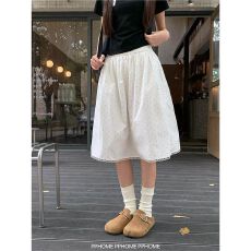 批发四面弹】大码半身裙女2026新款<b class='q'>夏</b>季宽松显瘦百搭镂空花边a字中裙
